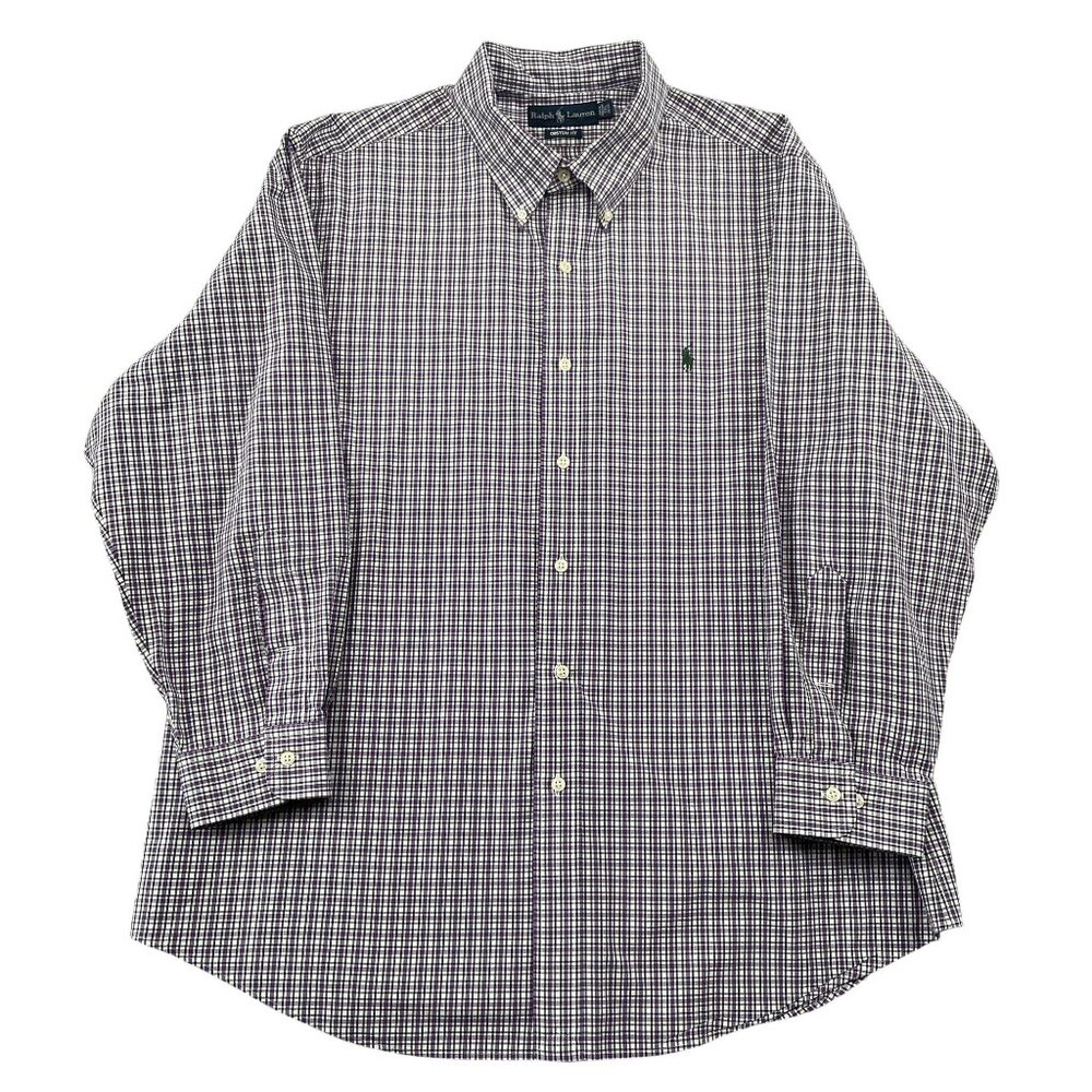 VTG Ralph Lauren Dress Shirt Mens 17.5 32 33 Purple Custom Fit Preppy